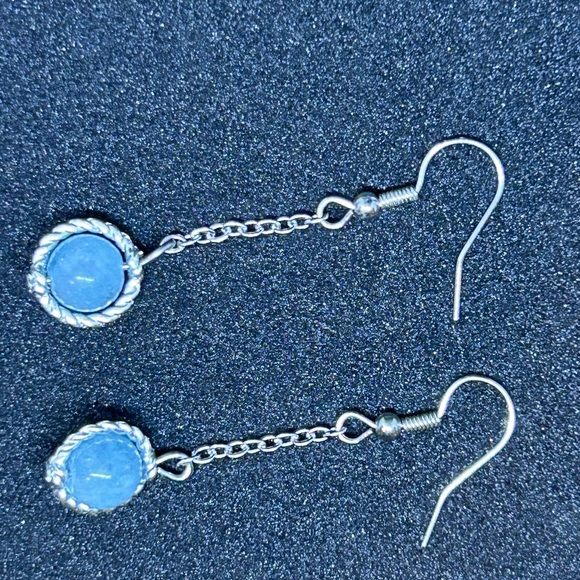 Aquamarine bead earrings dangle drop gemstone statement handmade stainless steel - Picture 3 of 5